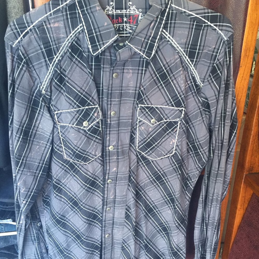 Rock 47 embroidered snap button L rockabilly shirt